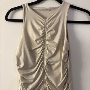 Abercrombie & Fitch Cream Center-Ruched Sleeveless Tank